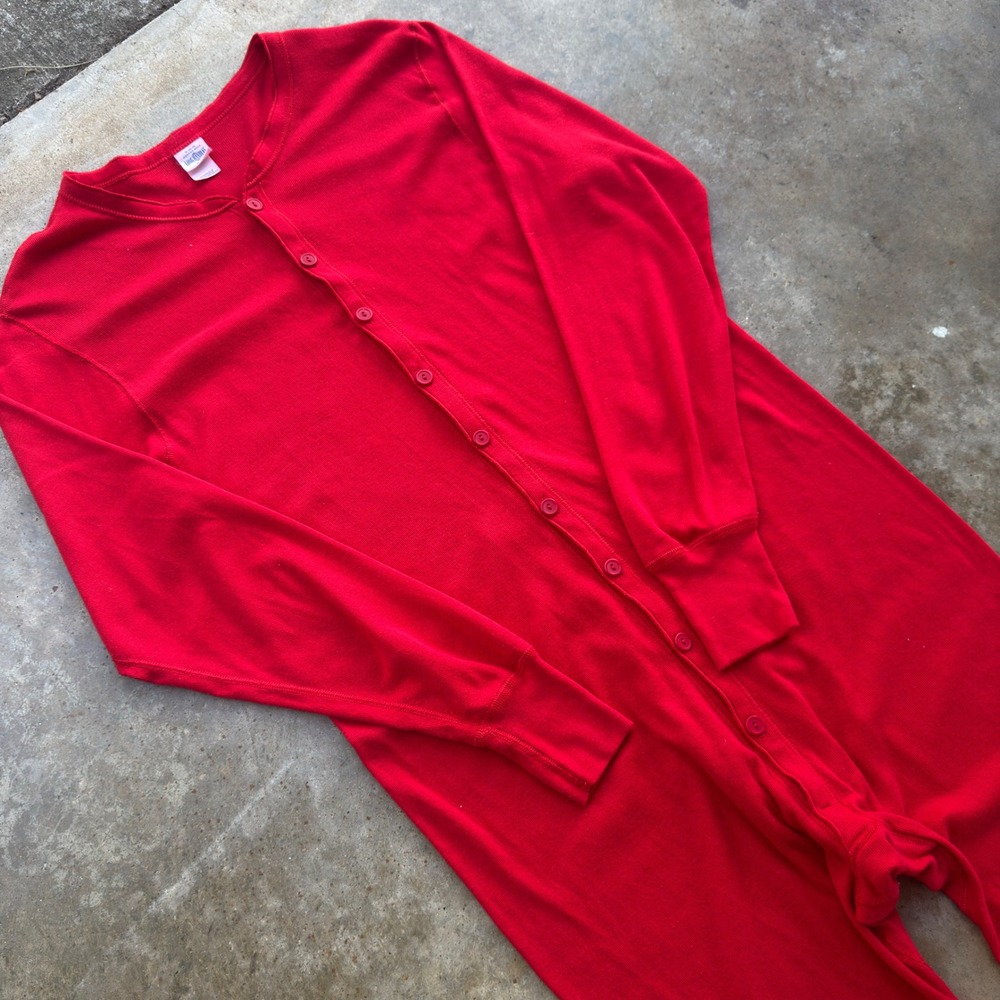 Vintage 90s Morgan Mills Union Suit Long Handles Pajamas Red XL (L1)